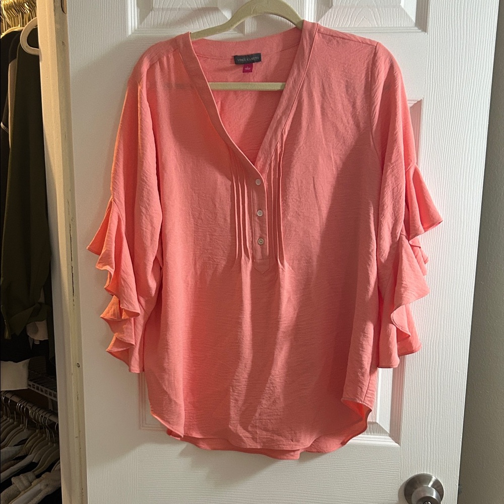 Vince Camuto Pink Ruffle Sleeve Blouse